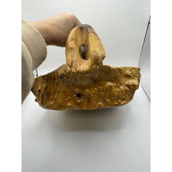 VTG Large Hand Carved Wood Tree Burl Wooden Bowl Basket Handle Shan Mu Tree - Picture 6 of 15